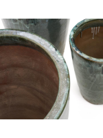 DADAY Juego de 3 jarrones de terracota con acabado esmaltado azul