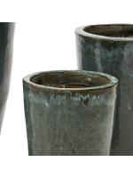 DADAY Set aus 3 Terrakotta Vasen mit blauem Emaille Finish