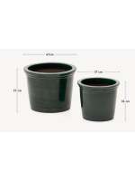 NAGER set of 2 terracotta vases with green enamel finish