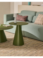 NERIADA Couchtisch Ø 50 cm Platte aus gehärtetem Glas und aus satingrün lackiertem Metall