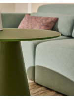 NERIADA coffee table Ø 50 cm tempered glass top and satin green colored painted metal