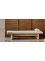 GAIA Chaise longue cama en fresno macizo y cojines de chenilla incluidos