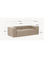 DESMOND 3 seater sofa 240 cm in in stain resistant beige chenille