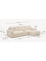 CONFIDENC Sofá de 4 plazas desenfundable 310 cm con chaise longue en chenilla color crudo