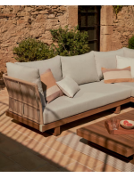 AUGUST corner sofa set 265x200 and coffee table in solid acacia wood and rope and cushions included for outdoor or indoor