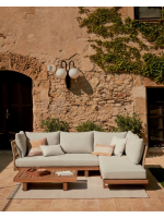 AUGUST set divano angolare 265x200 e tavolino in legno massello di acacia e corda e cuscini inclusi per esterno o interno
