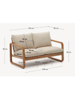 LOLA divano 2 posti 142 cm in legno di eucalipto per esterno giardino terrazzi e interno casa o contract