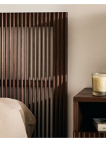MESCO Double bed headboard in solid ash wood with walnut finish for 150 or 160 cm bed base