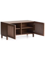 MESCO Banco con 2 puertas en madera maciza y chapa de fresno acabado nogal mueble y zapatero