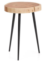 FRUSCIO 54 cm de haut table ou tabouret en bois d'acacia massif avec des jambes en métal noir