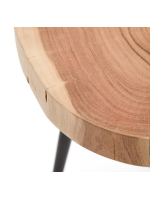 FRUSCIO 54 cm de haut table ou tabouret en bois d'acacia massif avec des jambes en métal noir