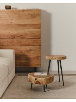 FRUSCIO alto 54 cm tavolino o sgabello in legno massello di acacia con gambe in metallo nero