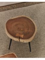 FRUSCIO 54 cm de haut table ou tabouret en bois d'acacia massif avec des jambes en métal noir