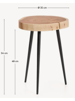 FRUSCIO 54 cm de haut table ou tabouret en bois d'acacia massif avec des jambes en métal noir