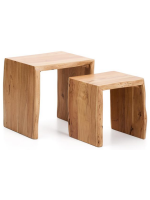 SERANG set of 2 solid acacia coffee tables with bleached finish