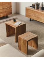 SERANG set of 2 solid acacia coffee tables with bleached finish