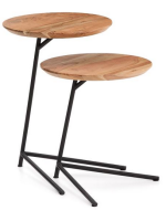 ODAD set of 2 coffee tables in solid acacia wood and black steel legs