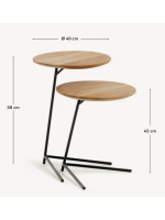 ODAD ensemble de 2 tables basses en bois d'acacia massif et pieds en acier noir