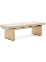 ELITE pouf in legno massello di frassino e in ciniglia beige