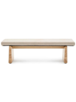 ELITE Pouf aus massivem Eschenholz und beiger Chenille