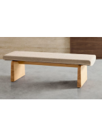 ELITE pouf in legno massello di frassino e in ciniglia beige