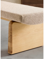 ELITE pouf in legno massello di frassino e in ciniglia beige