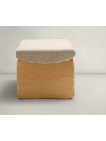 ELITE pouf in legno massello di frassino e in ciniglia beige