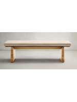 ELITE pouf in legno massello di frassino e in ciniglia beige
