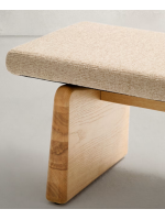 ELITE Pouf aus massivem Eschenholz und beiger Chenille