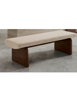 ADEL pouf in legno massello di frassino finitura scura e in ciniglia beige