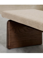 ADEL Puf de madera maciza de fresno en madera maciza de fresno con acabado oscuro y chenilla beige