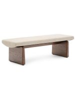 ADEL pouf in legno massello di frassino finitura scura e in ciniglia beige