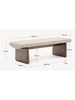 ADEL pouf en frêne massif en bois de frêne massif avec finition foncée et chenille beige