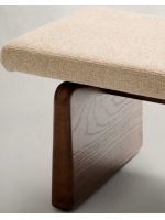 ADEL Puf de madera maciza de fresno en madera maciza de fresno con acabado oscuro y chenilla beige