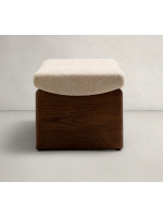 ADEL pouf en frêne massif en bois de frêne massif avec finition foncée et chenille beige
