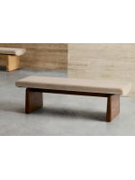 ADEL pouf en frêne massif en bois de frêne massif avec finition foncée et chenille beige