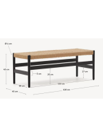 PALMIA bench in solid oak with black finish and rope seat