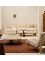 CAMUT Sofá de 4 plazas desenfundable 310 cm con chaise longue en chenilla color crudo