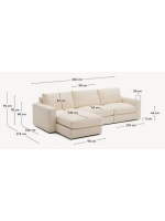 CAMUT Sofá de 4 plazas desenfundable 310 cm con chaise longue en chenilla color crudo
