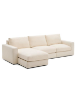 CAMUT divano 4 posti sfoderabile 310 cm con chaise longue in ciniglia ecrù