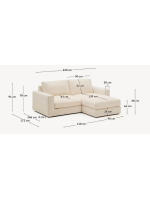 MITRAC Sofá de 3 plazas desenfundable 220 cm con chaise longue en chenilla color crudo