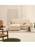 ZINA divano 3 posti sfoderabile 220 cm con chaise longue in ciniglia ecrù