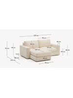 ZINA 3 seater sofa with removable cover 220 cm with chaise longue in ecru chenille