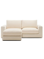 ZINA Sofá de 3 plazas desenfundable 220 cm con chaise longue en chenilla color crudo