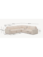 BANDUNG angolare 5 posti sfoderabile 310x310 cm in ciniglia ecrù
