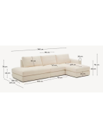 DOPERS divano 5 posti sfoderabile 340 cm con chaise longue in ciniglia ecrù
