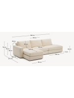 MISSING 5 seater sofa with removable cover 340 cm with chaise longue in ecru chenille