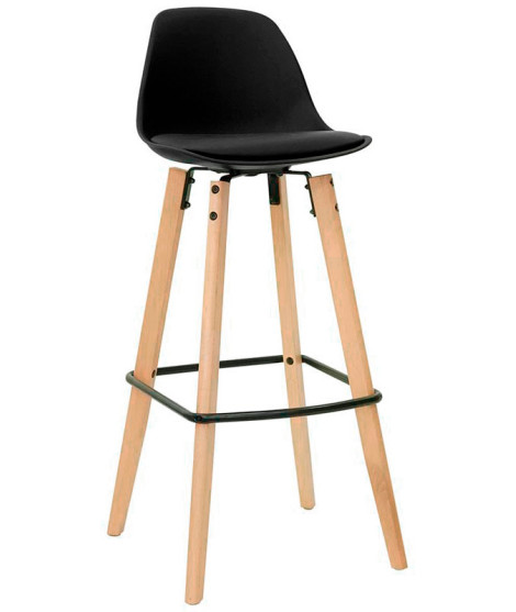 NINA Taburete con patas de madera de haya y metal pintado carcasa de polipropileno y cojín de ecopiel