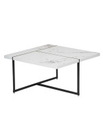 BANKOK 60x60 Couchtisch aus lackiertem Metall mit weißer oder schwarzer Laminatplatte in Marmoroptik