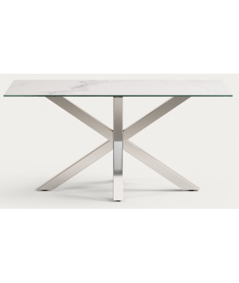 PEARLHARBOR 160 oder 180 oder 200 cm feste Porzellanglasplatte und Edelstahl Designtisch